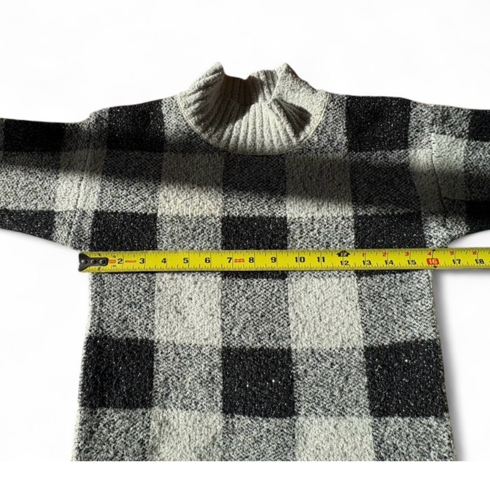 Cat & Jack Black White Plaid Check Mock Neck Sweater | Kids 10/12 - Picture 4 of 8